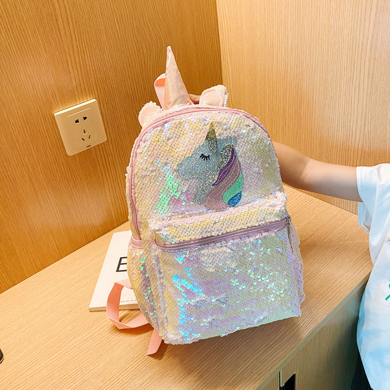 School Backpack Teen - Sac à dos rose à paillettes